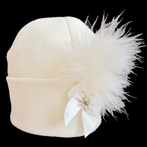 Baby Girls Ivory Marabou Feather & Bow Plume Hat